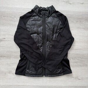 Danier Jacket Black Hybrid Shiny Quilted Women's M Stretch Side Panels & Arms